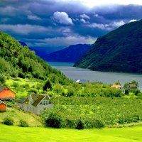 Houses near the mountain river