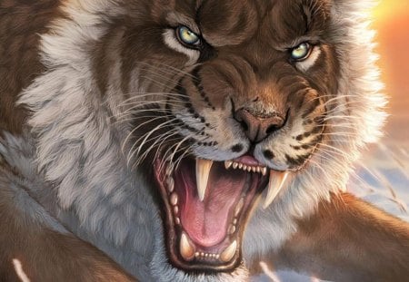 Fearful Beauty - wildlife, lions, animals, nature, cubs, cats, big cats, fangs, tiger, saber tooth tiger