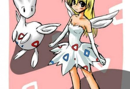 togepic girl - pokemon, blond hair, girl, anime, togetic, friendship, dress