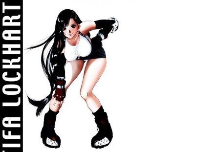 Tifa Lockhart - final fantasy vii, final fantasy 7, short skirt, dissidia, final fantasy series, anime, games, tifa lockhart, long hair, white background, tifa, video games, gloves, female, singlet, boots