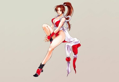 Mai Shiranui - grey background, capcom, mai shiranui, brown eyes, female, long hair, queens blade, brown hair, kof, king of fighters, games, anime, video games, shiranui mai, mai