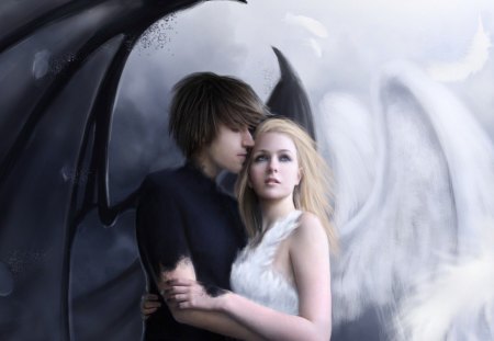 Fantasy_Couple - wings, he, feathers, she