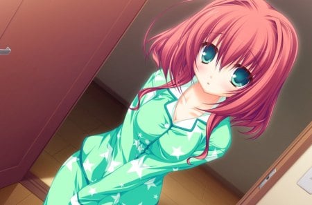 Mai Hayami - anime, anime girl, green, mai hayami, turquiose, pajamas, lunaris filia