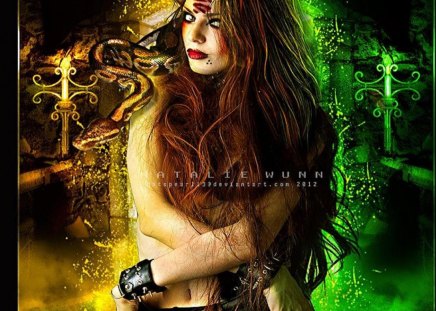 Viper - poison girl, green, yellow, snake