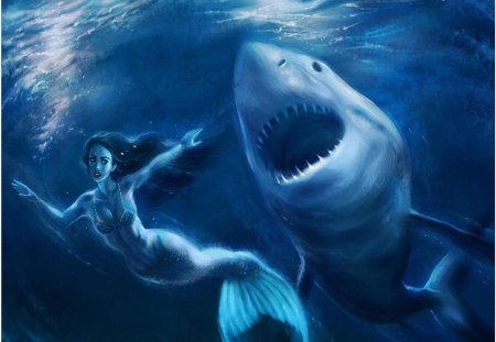 action_scene - shark, sea, mermaid, the abyss