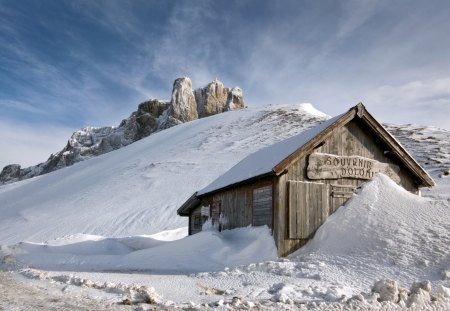 Wood Cottage - cottage, mountain, snow, wood