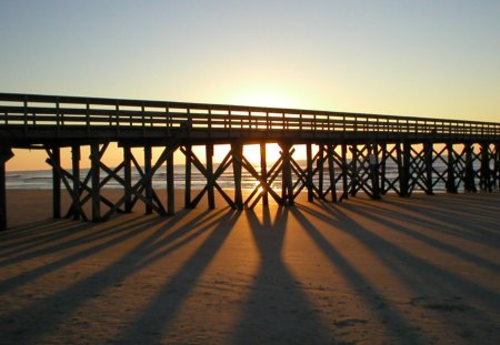 Sunrise infront of Isle of Palms Pier - nature, beach, pier, sunrise