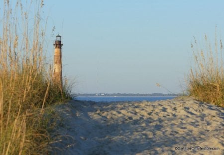 Morris Island Lighthouse - beach, lighthouse, morris island, dune