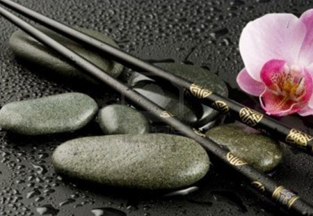 still life - pebble, style, chopsticks, asian