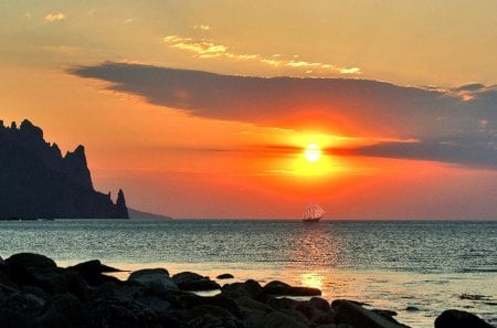 Sail Away - sunset, water, nature, sailboat