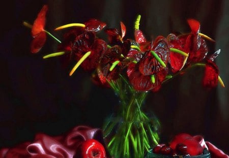 anthurium - beautiful, bouquet, red, anthurium