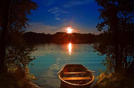 romance - beauty, sunset, nature, boat