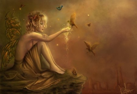 Butterfly Fairy - butterfly, fairy, fantasy, birds