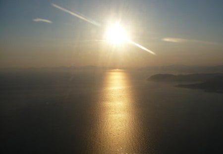 sunset from the plane, Turkey's farewell: ( - sunset, water, rays, sunshine, sea, sky