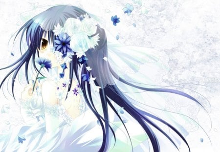 Gintama - white, flowers, girl, blue