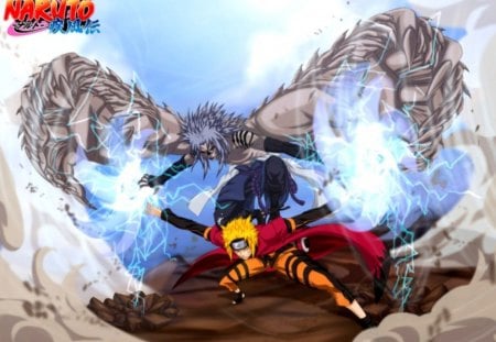 Naruto and Sasuke - red eyes, yelow hair, senin, long hair, purple hair, mode, demon