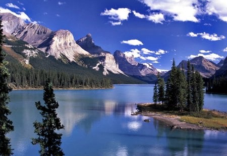 Maligne Lake ~ Spirit Island - island, lake, mountains, park