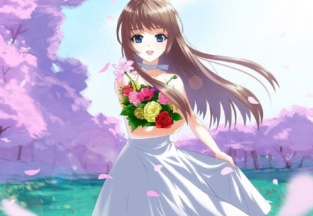 Flowers - white, wedding, flowers, girl