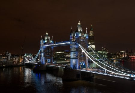 Tower Bridge - pretty, water, tower, beautiful, london, night, light, reflection, england, river, lights, bridge