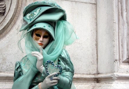 Female Venecian - female, mask, green, gold, venecian