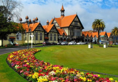 Houses - flowers, grass, houses, architecture