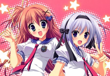 Ui Nakatsugawa and Hinata Ibuki - white, anime school girl, pink, hoshizora e kakaru hashi, hinata ibuki, anime, anime girl, ui nakatsugawa