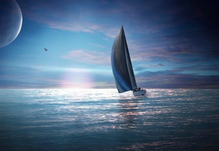 SAILING Boat Moonlight