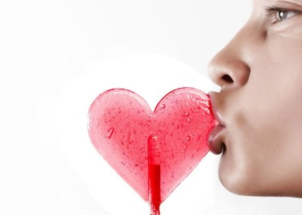 Lollipop heart kiss - love, kiss, red, heart, lollipop