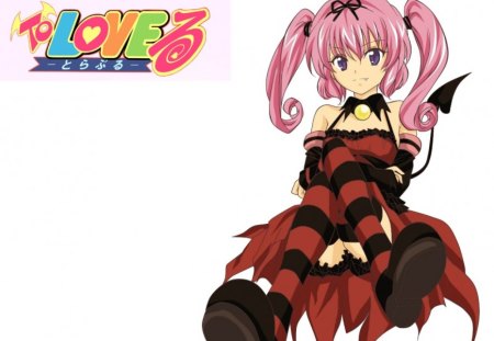 Nana Aster Deviluke - nice, tails, beauty, to love-ru, nana, hot, black, white, pretty, cool, anime, purple eyes, cute, nana deviluke, anime girls, skirt, pink hair, devil, pink, beautiful, blush, awesome, uniform, motto to love-ru trouble, nana asta deviluke