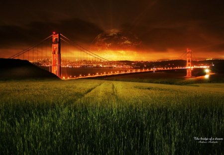 The_Bridge_of_A_Dream - bridge, grass, clouds, light