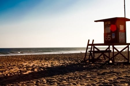 Beach Tower - ladder, sky, ocean, beach, tower, sand