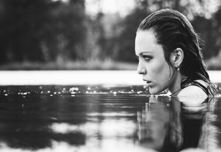 ...until your time was right - summer, woman, beautiful, sea, black and white, think