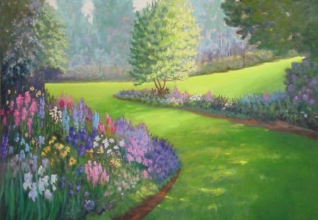 paintings - trees, flowers, grass, plants, bushes