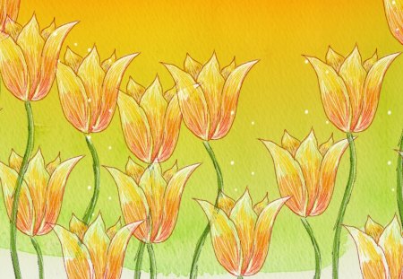 Golden Tulips - tulips, art