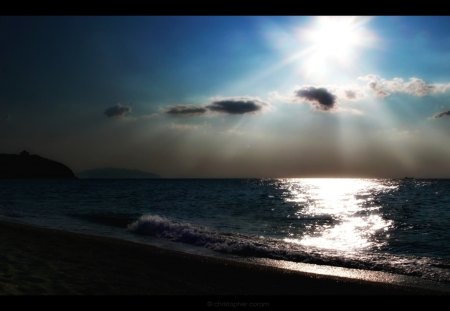 Wave - water, coast, blue, shoreline, beach, sea, azure, rays, wave, sun