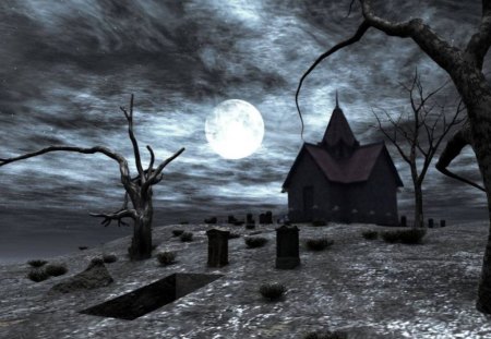 Escape from the grave - moon, grave, building, darkness