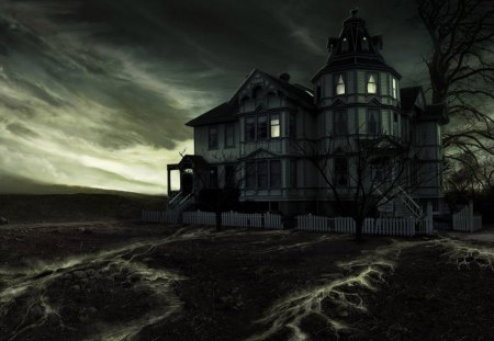 Ghost Castle - house, night, darkness, tree