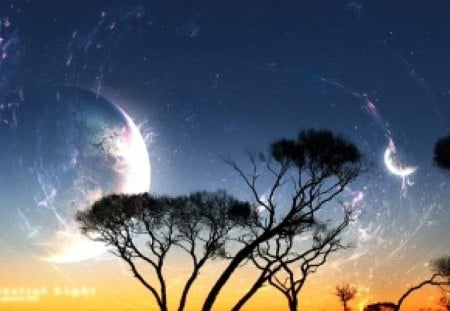 Night - sky, planets, trees