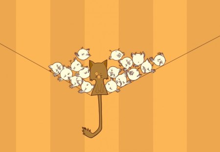 Surrounded - cat, 3d, flock, wire, birds