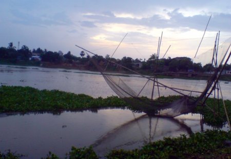 beautifull evening on rever bank - lake, beauty, evening, peace, blue