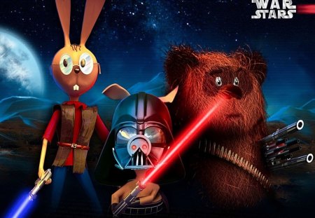 Starwars - pig, cartoon, light sabers, abstract, rabbit, 3d, humor, teddy bear, guns