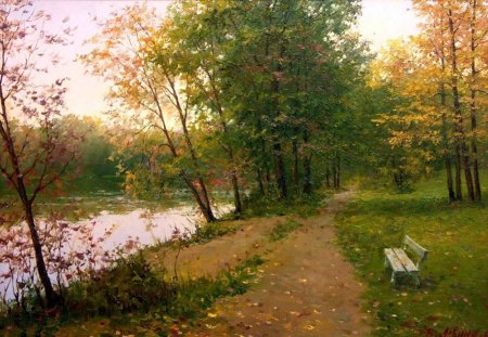 Levin, Victoria. Golden Autumn in Arkhangelsk - levin victoria, tree, painting, art