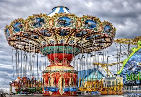 Swings - amusement park, swings, fun, hdr