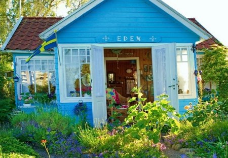 Swedish Cottage for My Dear Friend Lena (Applebloom) - sweden, summer, blue, garden, friendship, cottage, sky