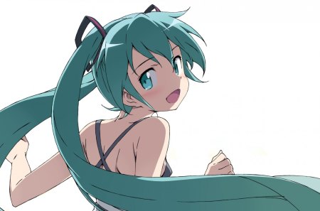 Hatsune Miku - pretty, artistic, fantastic, twin tail, happy, uniform, stunning, nice, program, hot, beauty, virtual, cg, white, cute, aqua eyes, song, outfit, sexy, vocaloid, anime, blue, amazing, twintail, hatsune miku, music, aqua, art, idol, anime girl, beautiful, singer, girl, blush, cool, black, smile, miku, awesome, diva, digital, aqua hair, hatsune, vocaloids