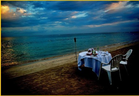 Romantic Table for Two - table, nature, beach, romantic