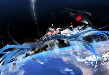 Beyond the Universe - moon, anime, girl, love, dream, space, fantasy, miku, universe, sky