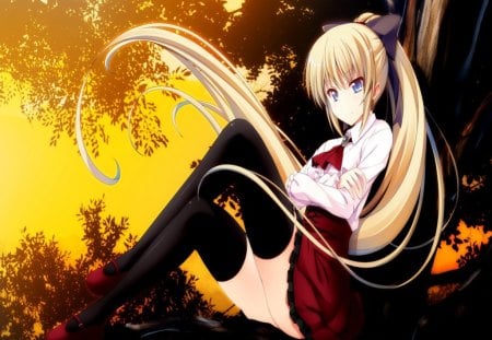 Rinta Hayakawa - girl, sunset, yellow, hayakawa, rinta, anime, cute, school girl, blonde