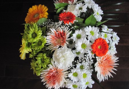 Happy Birthday bouquet of flowers - flowers, white, red, green, Photography, Daisy, orange, bouquet