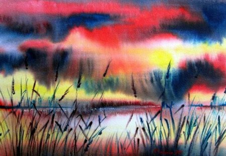 V.Docheva. Sunset - painting, art, sunset, v docheva